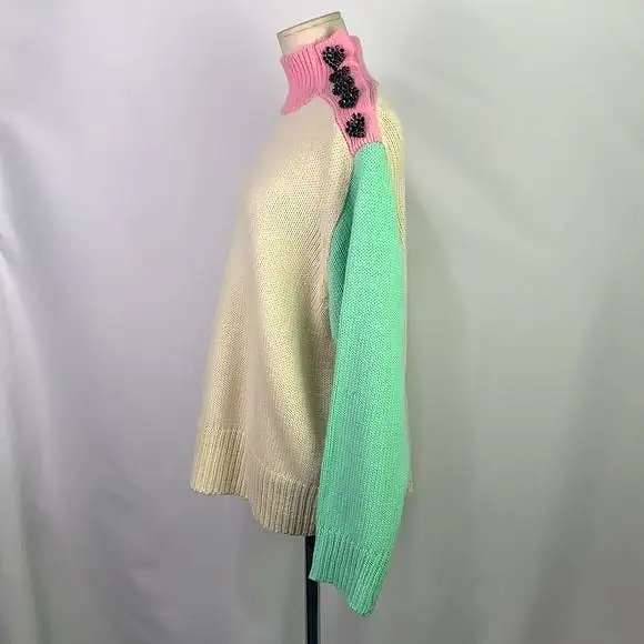 OliviaRubinpink green blue color block/beaded hearts sweater