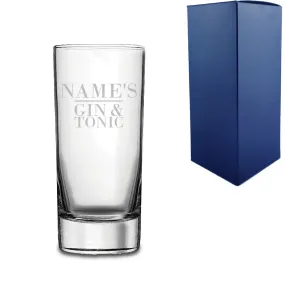 Personalised Engraved Novelty Side Hiball Tumbler, Name's Gin and Tonic, Gift Boxed, The Perfect Gift for Gin Lovers for Birthda