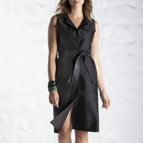 Sleeveless Safari Dress, Black Silk/Cotton