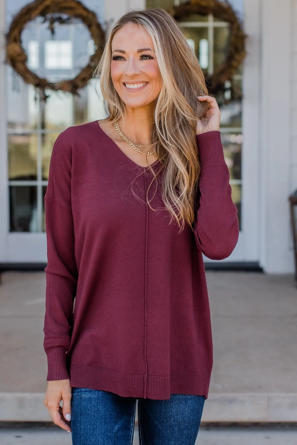 Slice Of Heaven Knit Sweater- Burgundy