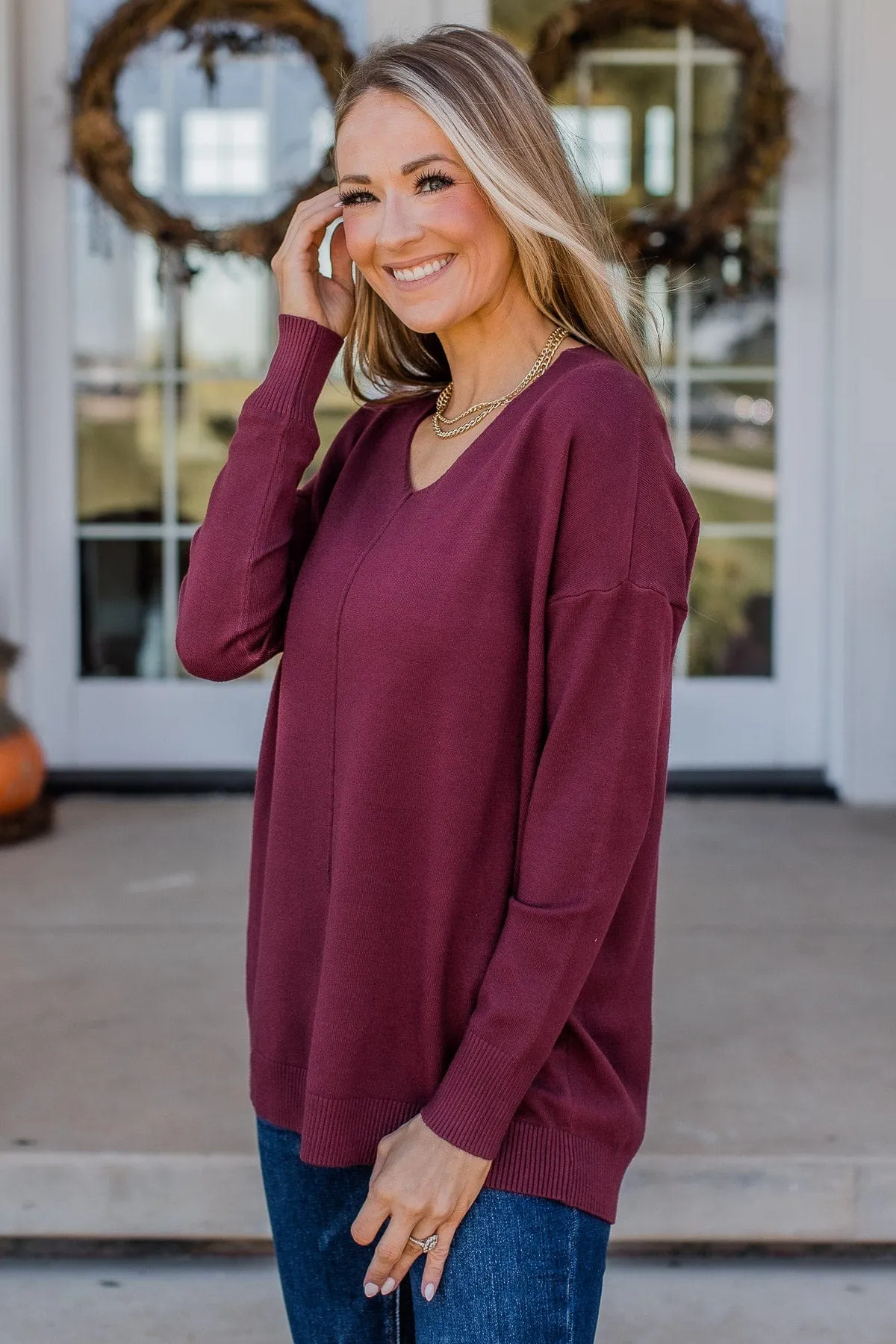 Slice Of Heaven Knit Sweater- Burgundy