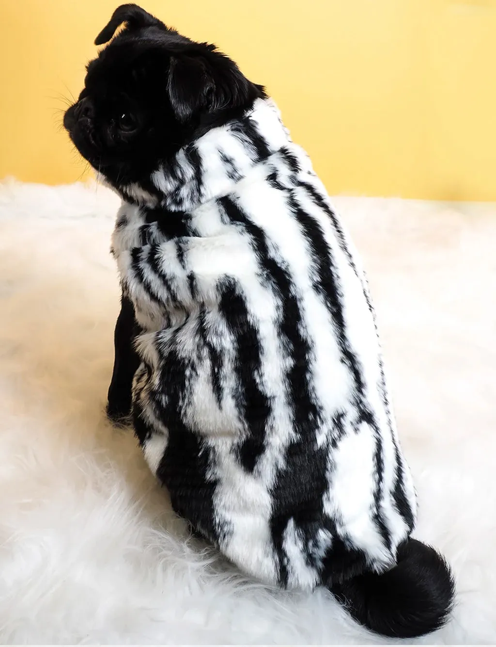 SNOW LEOPARD FAUX FUR DOG JACKET