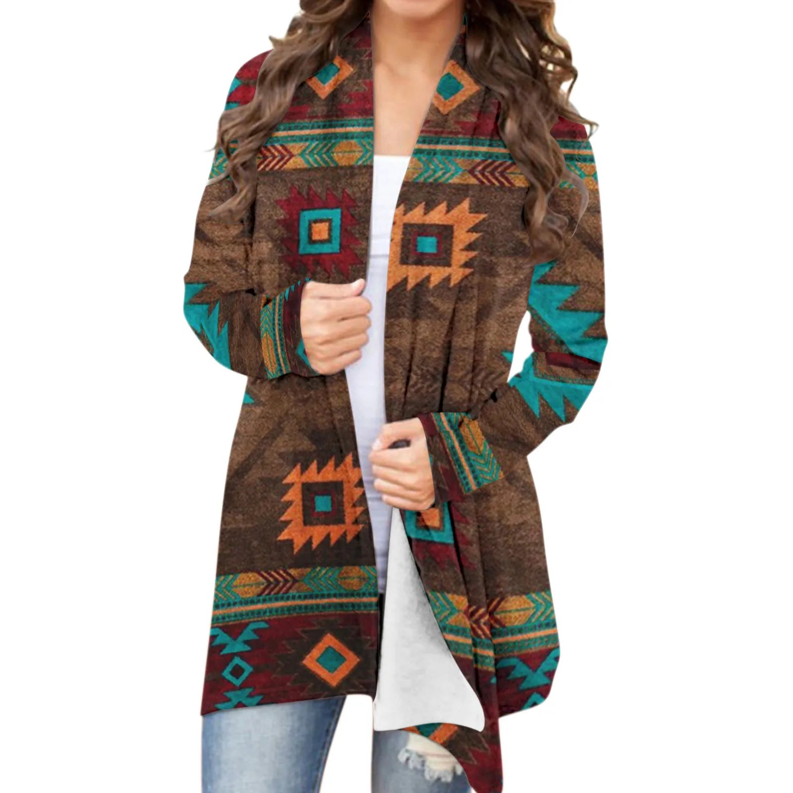 Southwest Woman Cardigan Print Geometric Knitwear Vintage Cardigan thin coat Female Outerwear Top