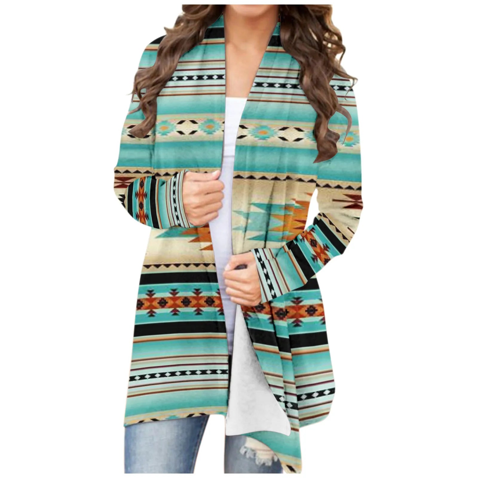 Southwest Woman Cardigan Print Geometric Knitwear Vintage Cardigan thin coat Female Outerwear Top