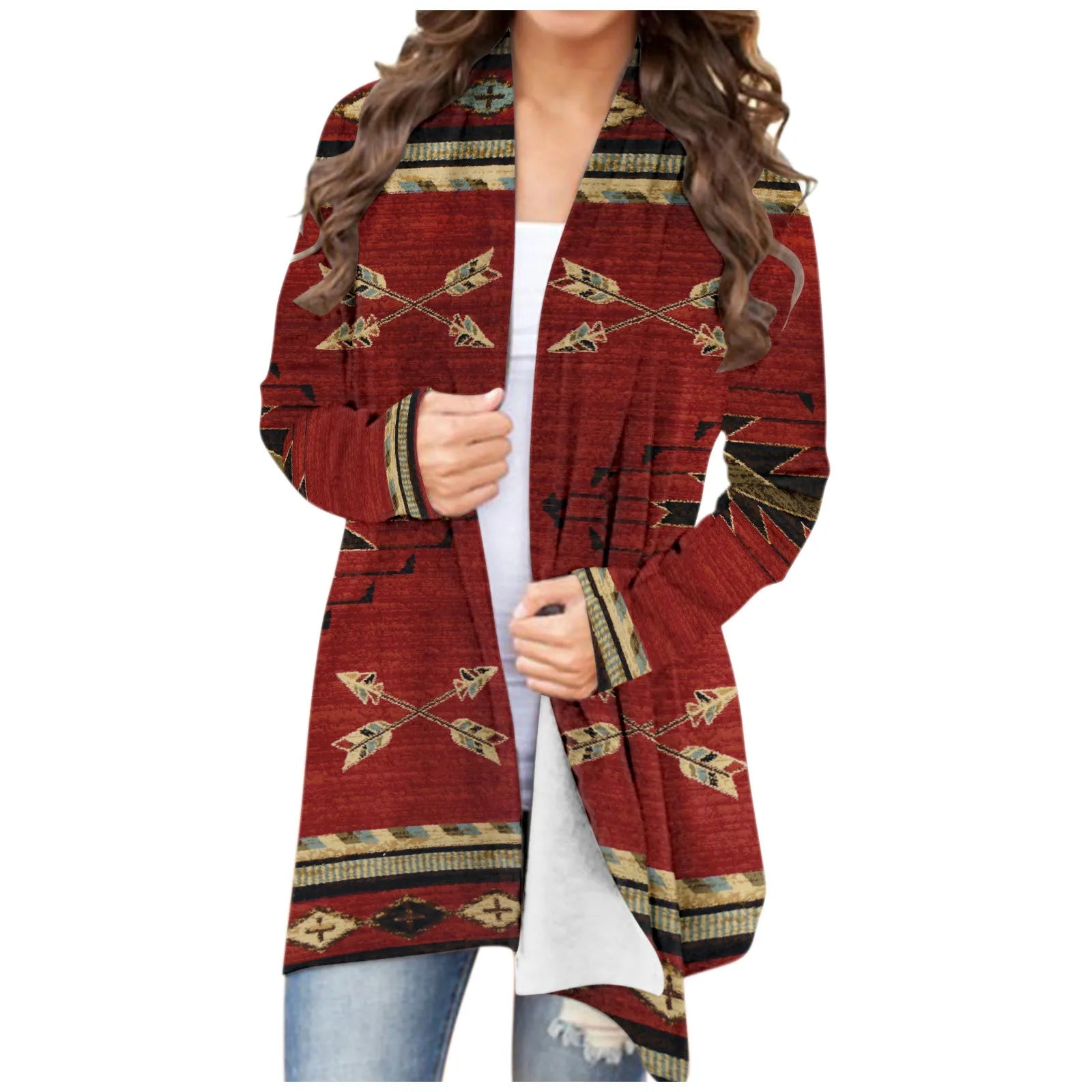 Southwest Woman Cardigan Print Geometric Knitwear Vintage Cardigan thin coat Female Outerwear Top