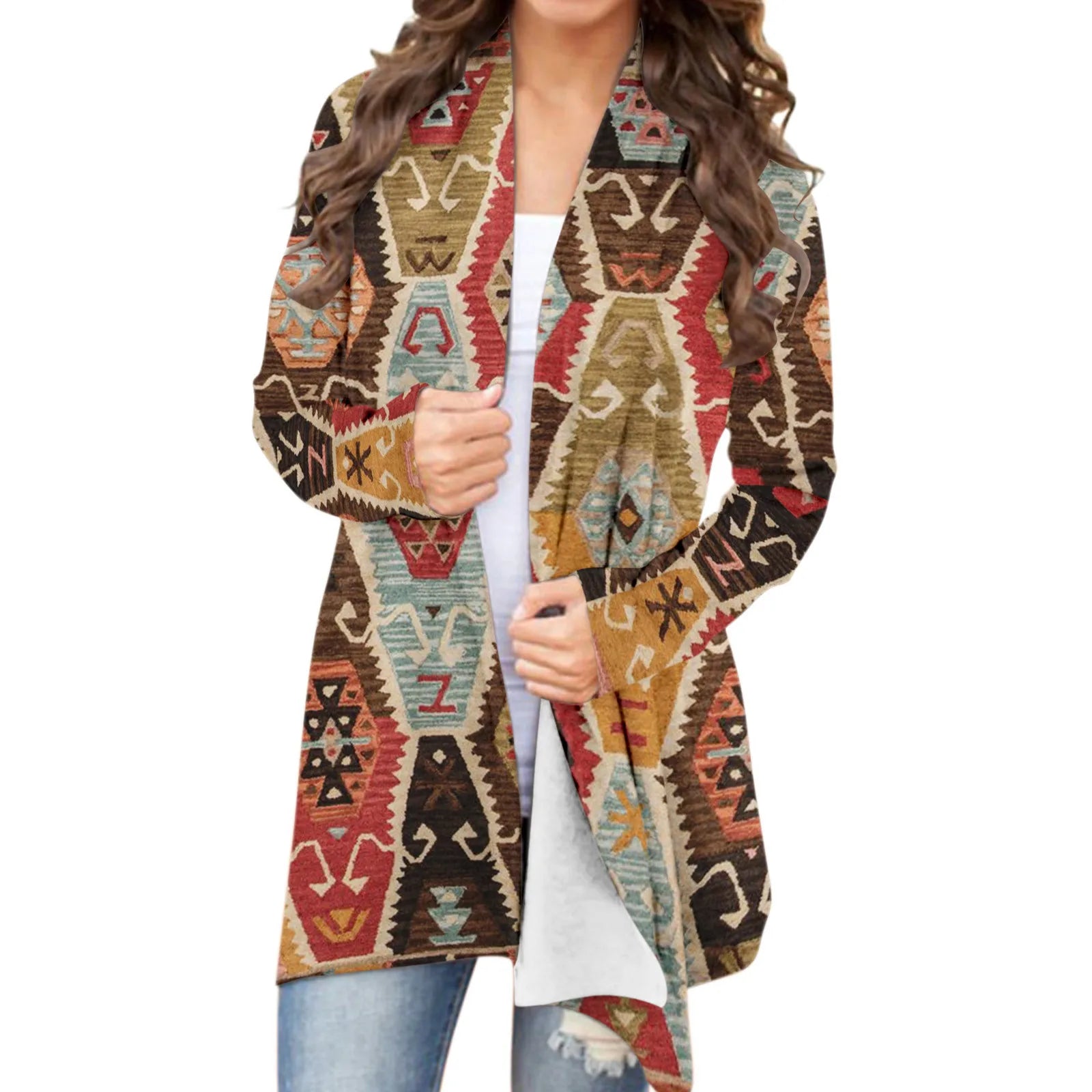 Southwest Woman Cardigan Print Geometric Knitwear Vintage Cardigan thin coat Female Outerwear Top