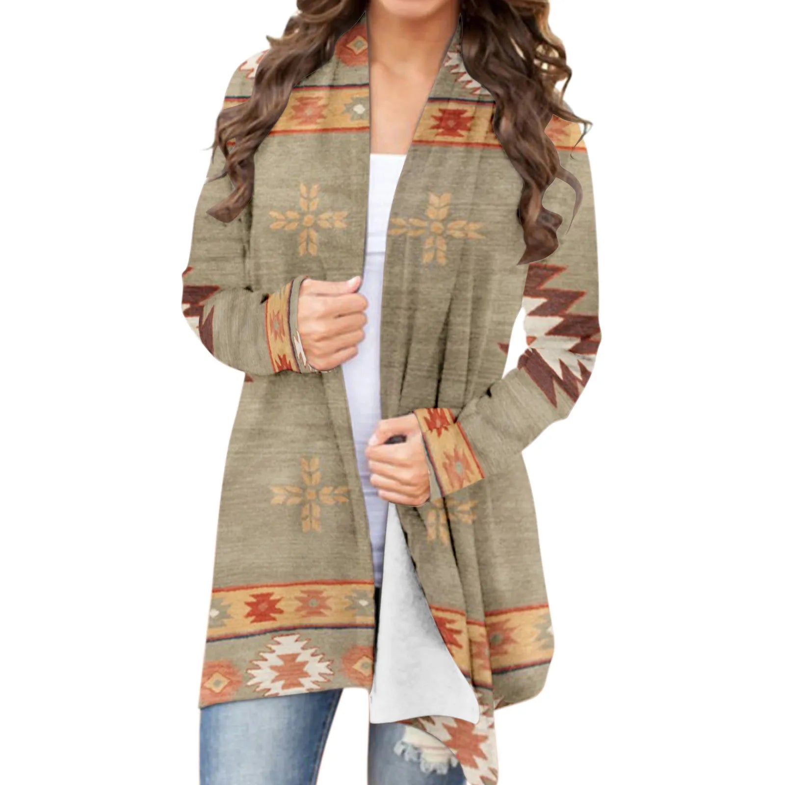 Southwest Woman Cardigan Print Geometric Knitwear Vintage Cardigan thin coat Female Outerwear Top