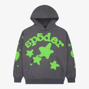 Sp5der 'Beluga' Pullover Hoodie Slate Grey / Green SS24