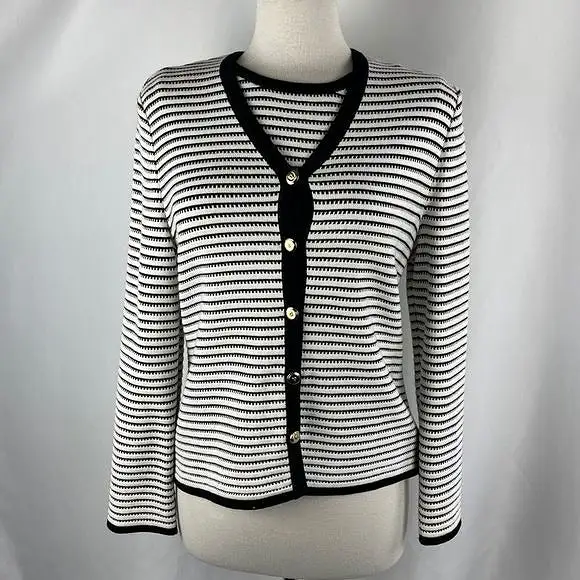 St Johnblack/white stripe cardigan and top