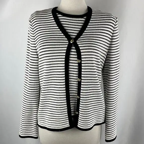 St Johnblack/white stripe cardigan and top