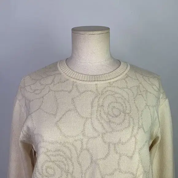 St. JohnCream Sweater with Shimmer Flower Print