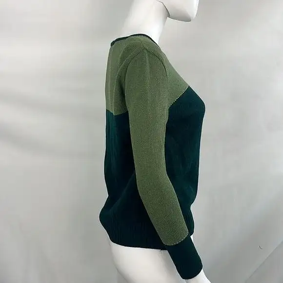 St JohnGreen With Emblem Color Block Sweater