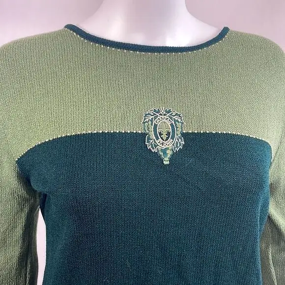 St JohnGreen With Emblem Color Block Sweater