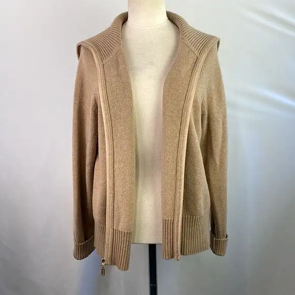 St.JohnTan Zip High Neck Cashmere Sweater