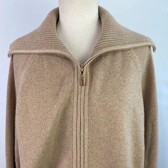 St.JohnTan Zip High Neck Cashmere Sweater