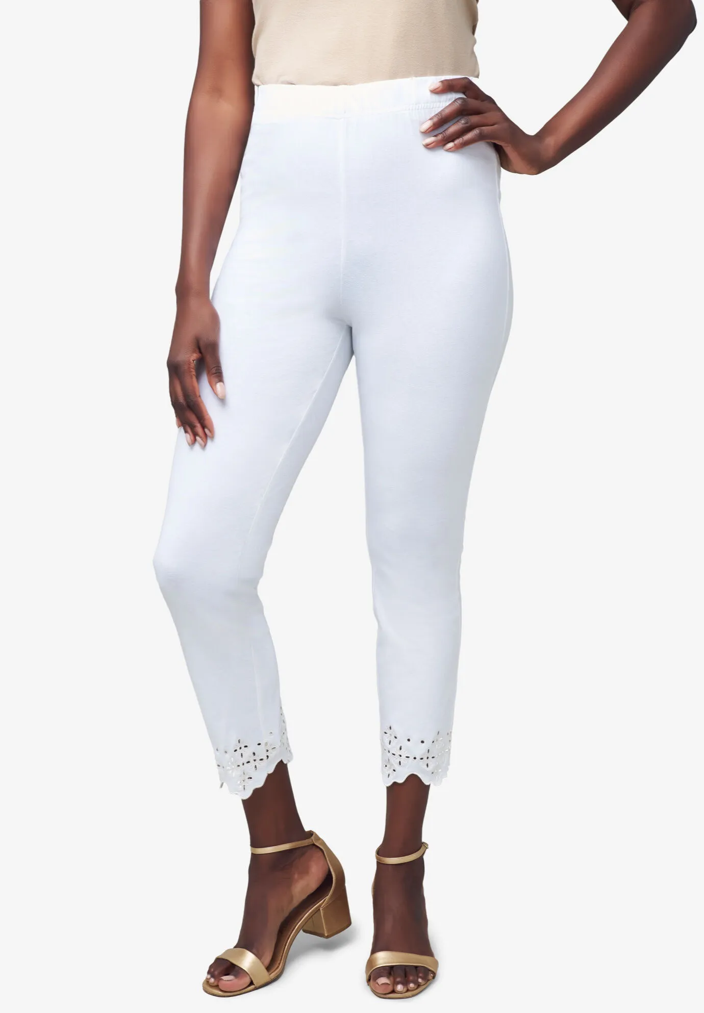 Stretch Cotton Eyelet Capri Legging