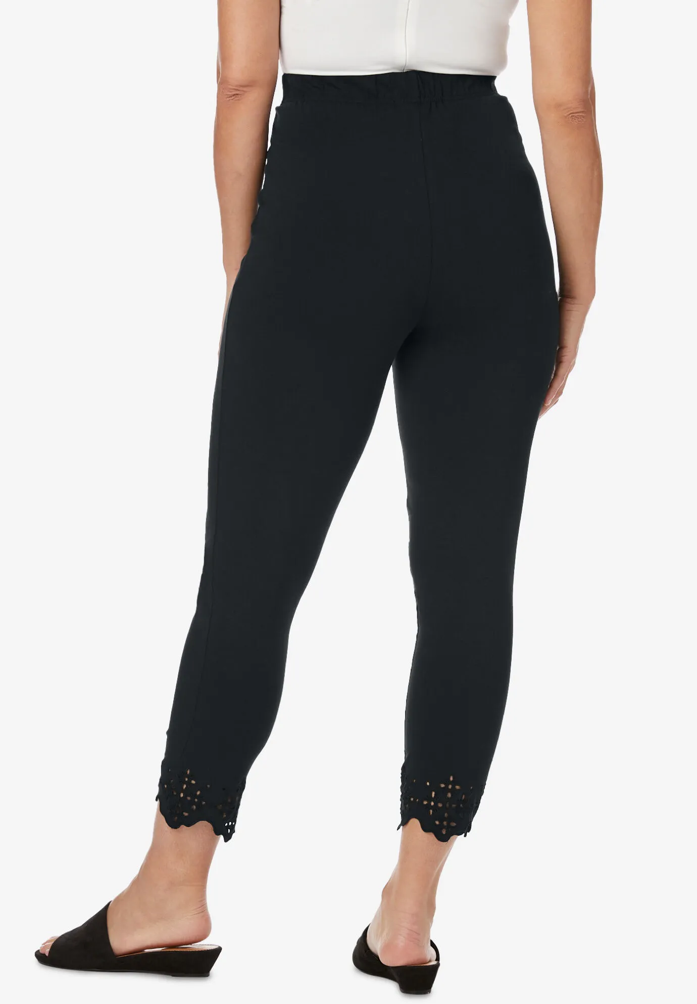 Stretch Cotton Eyelet Capri Legging