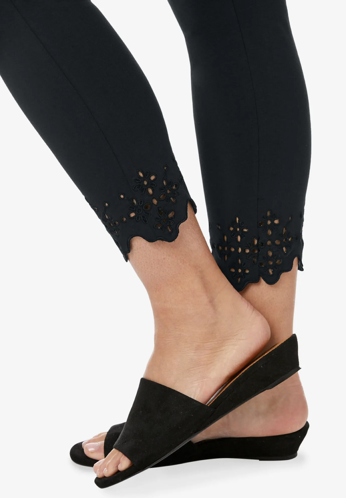 Stretch Cotton Eyelet Capri Legging