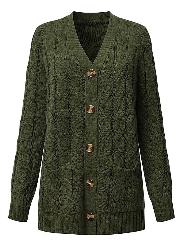 Stylish Women's Cable-Knit Buttoned Cardigan with Pockets