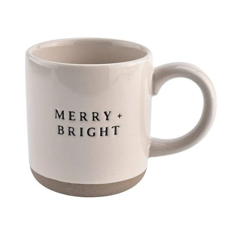 Sweet Water Decor - Merry and Bright - Cream Stoneware Coffee Mug - 14 oz