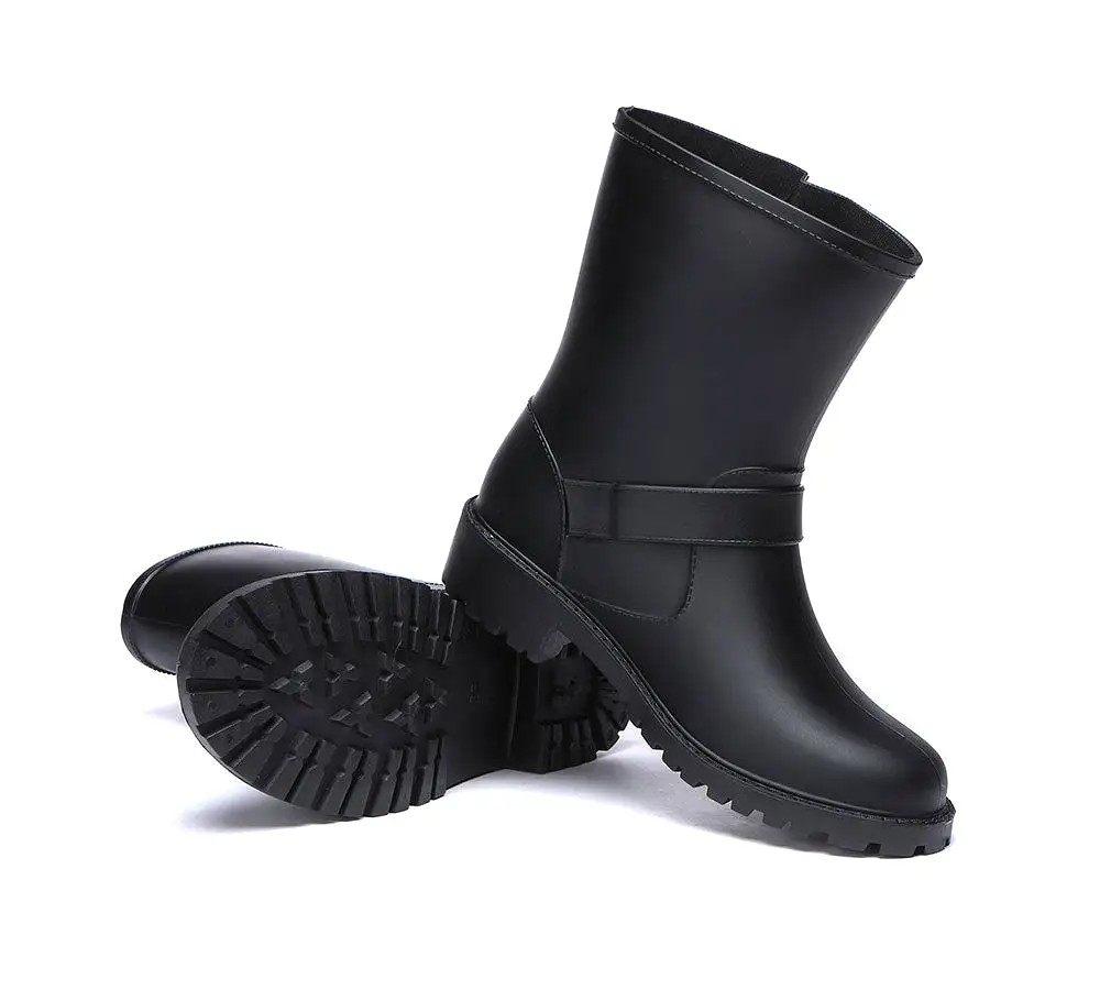 TARRAMARRA Black Rainboots, Gumboots Women Mid Calf With Wool Insole