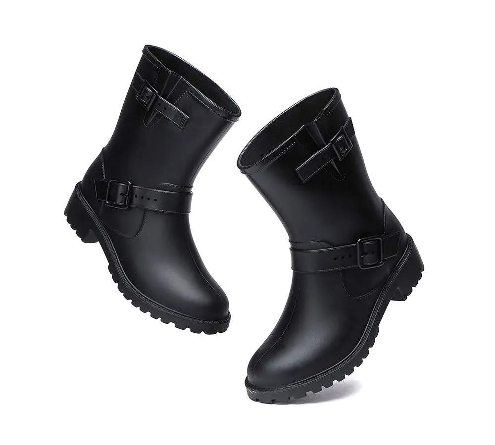 TARRAMARRA Black Rainboots, Gumboots Women Mid Calf With Wool Insole