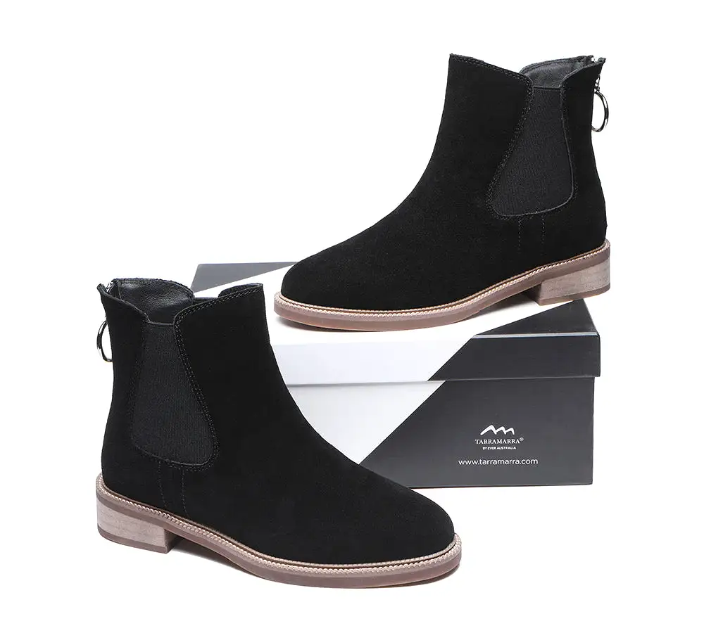 TARRAMARRA Daisy Black Leather Zipper Ankle Chelsea Boots