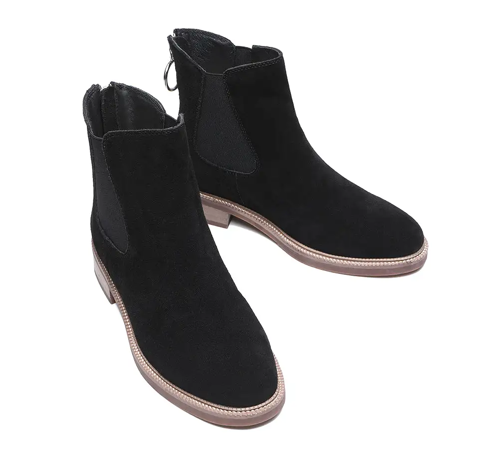 TARRAMARRA Daisy Black Leather Zipper Ankle Chelsea Boots