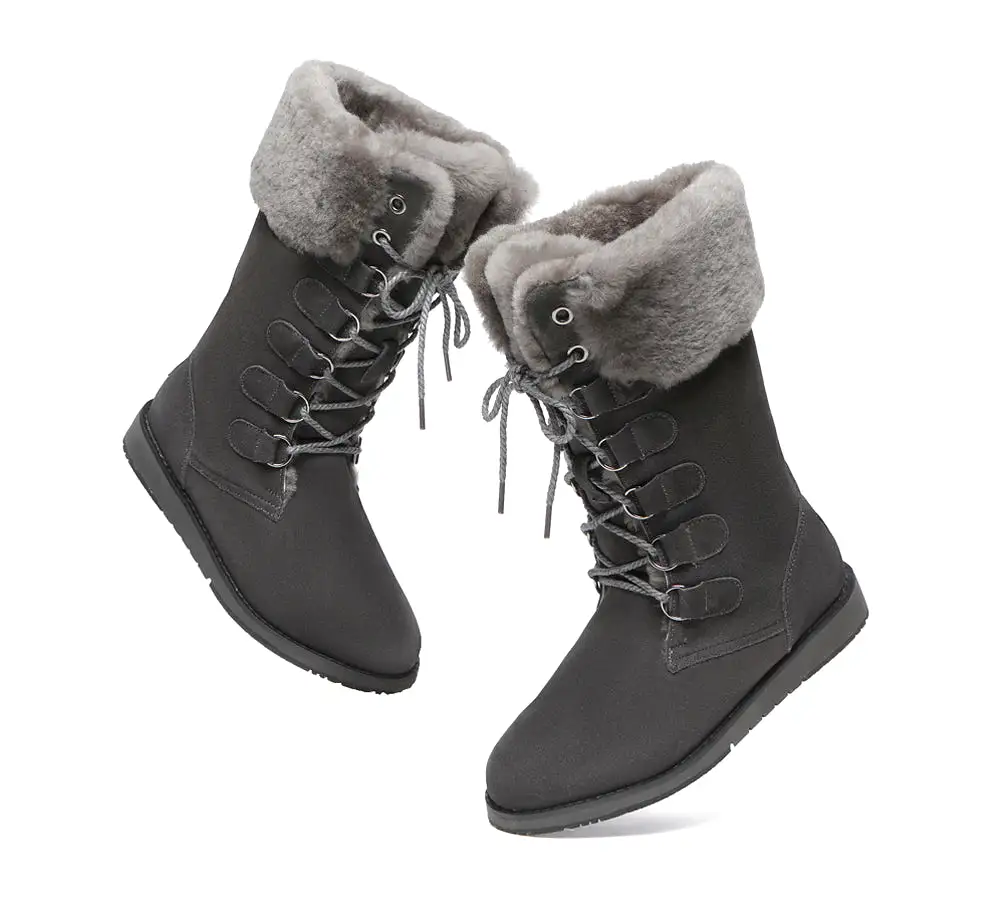 TARRAMARRA Lace Up Mid Calf Fashion Sheepskin Women Boots Becky