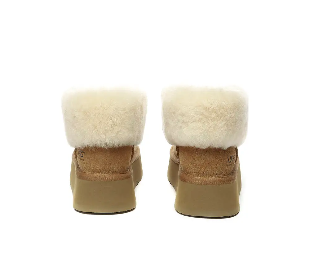 UGG AUSTRALIAN SHEPHERD Sheepskin Wool Collar Zipper Platform Mini Ankle Boots