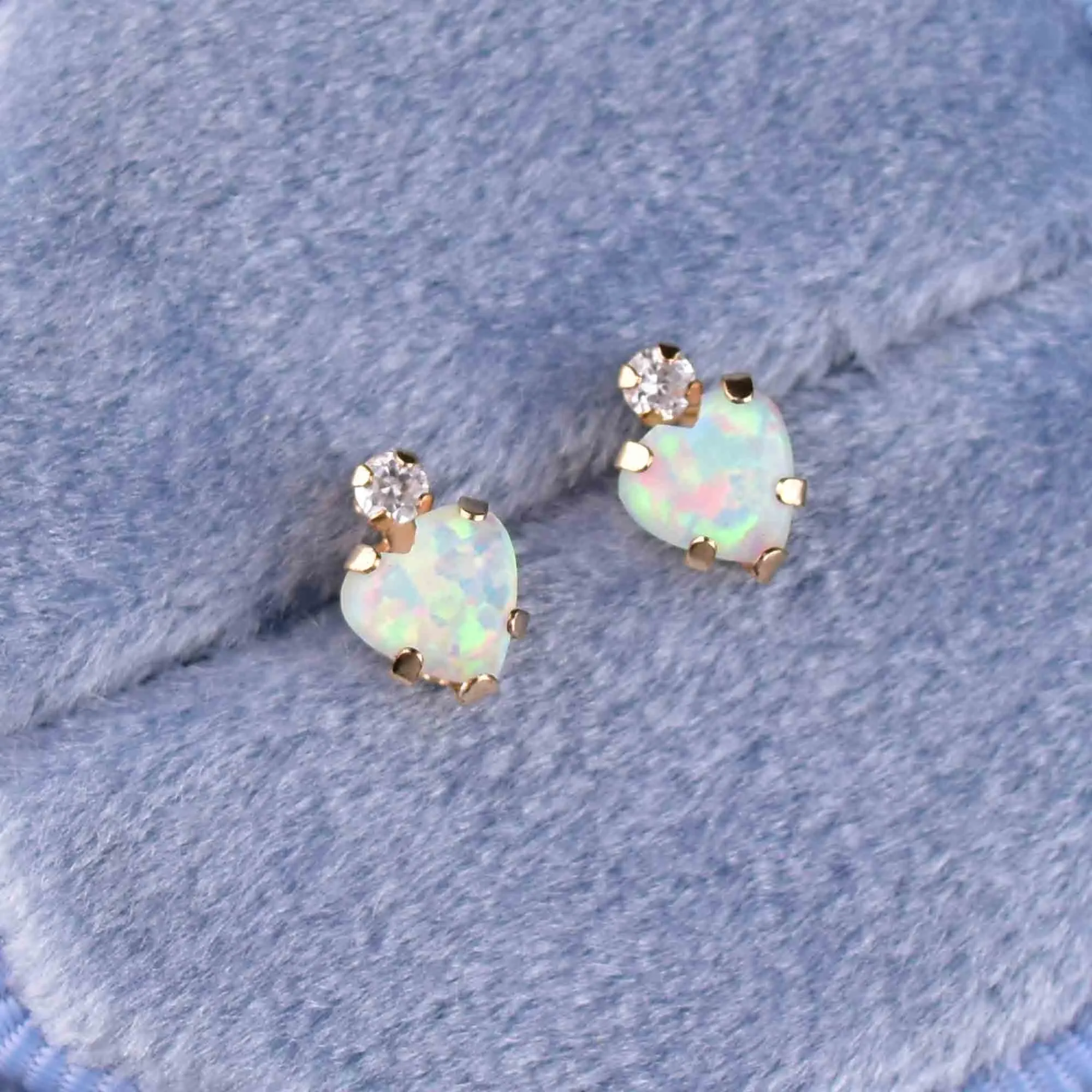 Vintage 10K Gold Opal Heart Stud Earrings