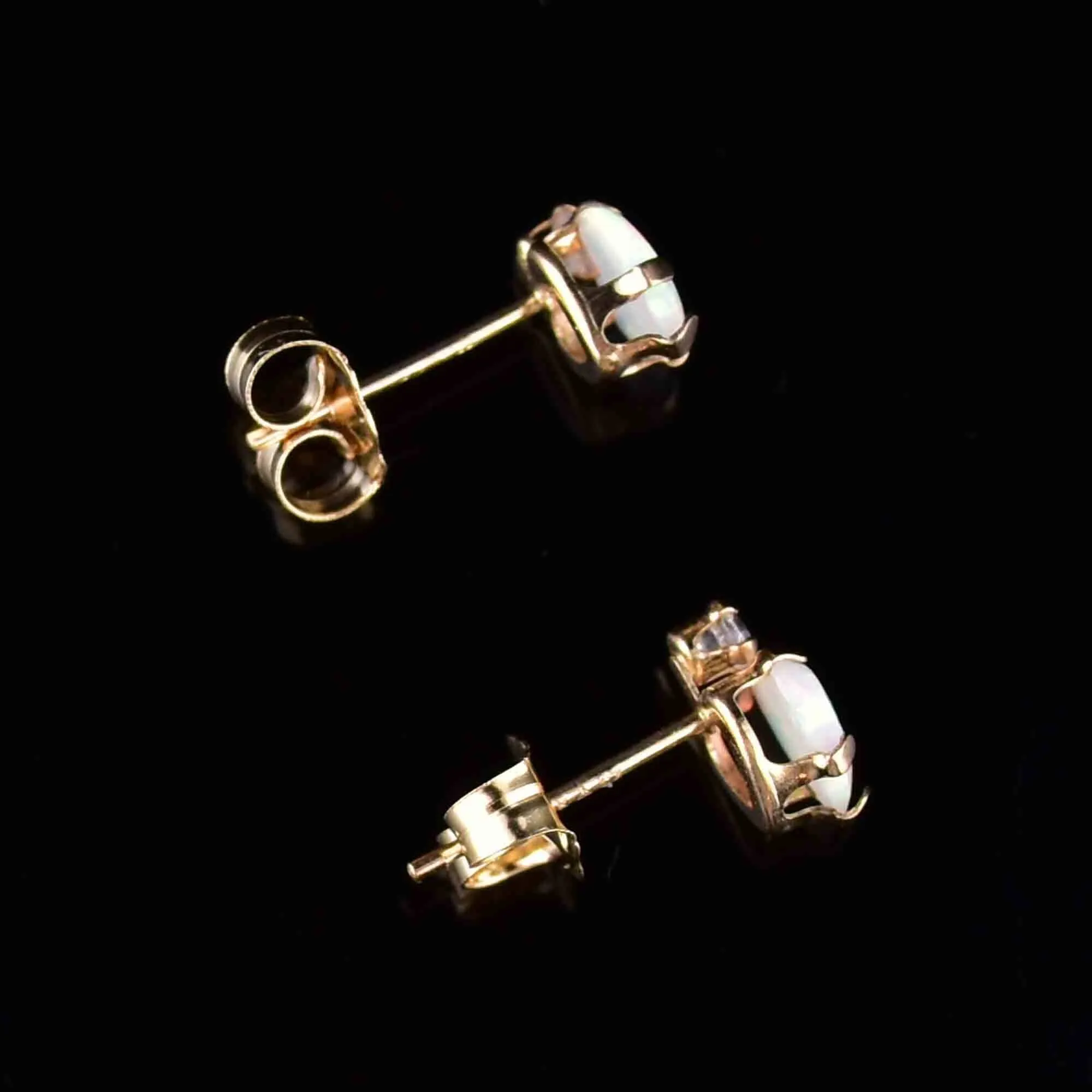 Vintage 10K Gold Opal Heart Stud Earrings