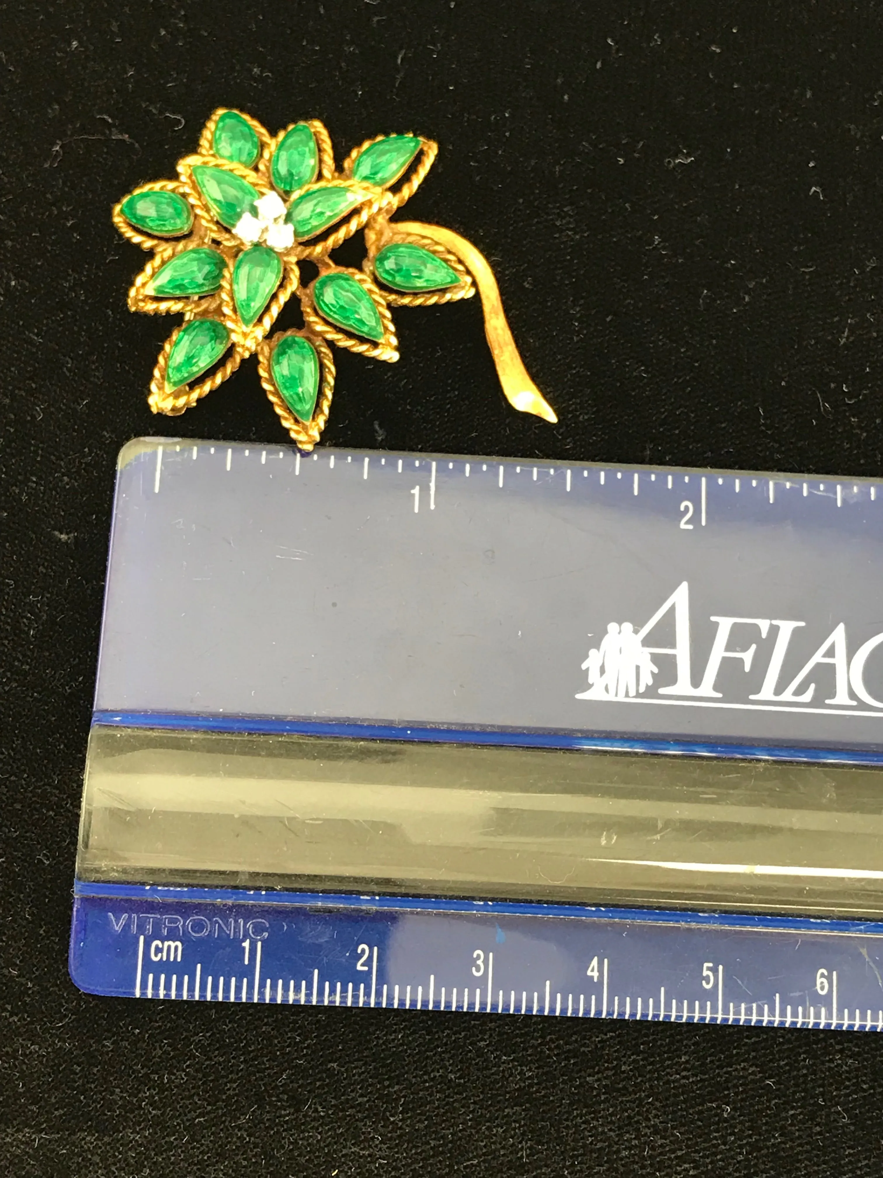 Vintage Tiffany & Co. 18K Yellow Gold & Green Enamel Diamond Flower Brooch, this is Pre-Owned Item #341912C