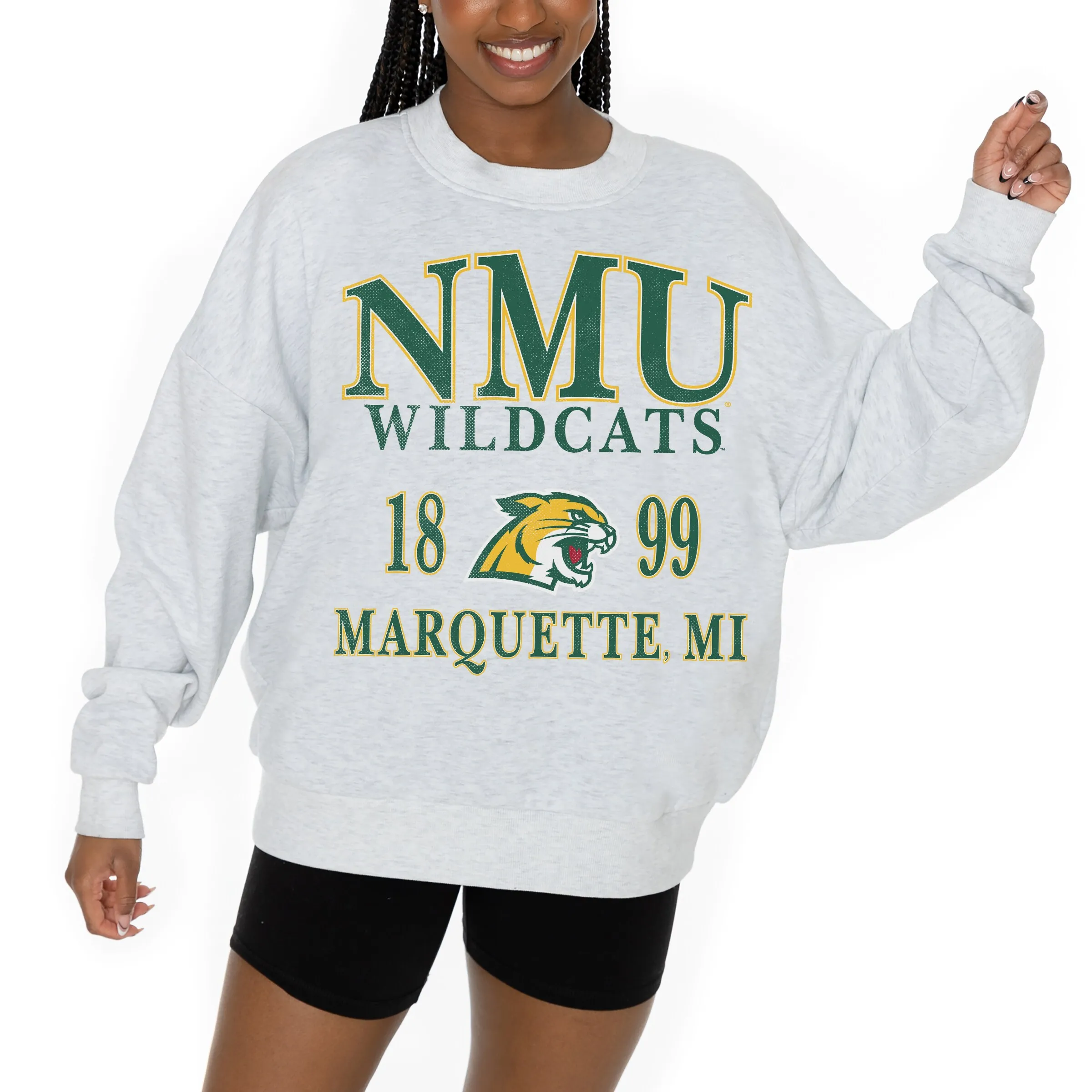 Women's Gameday Couture Ash Northern Michigan Wildcats Premium Fleece Pullover Sweatshirt