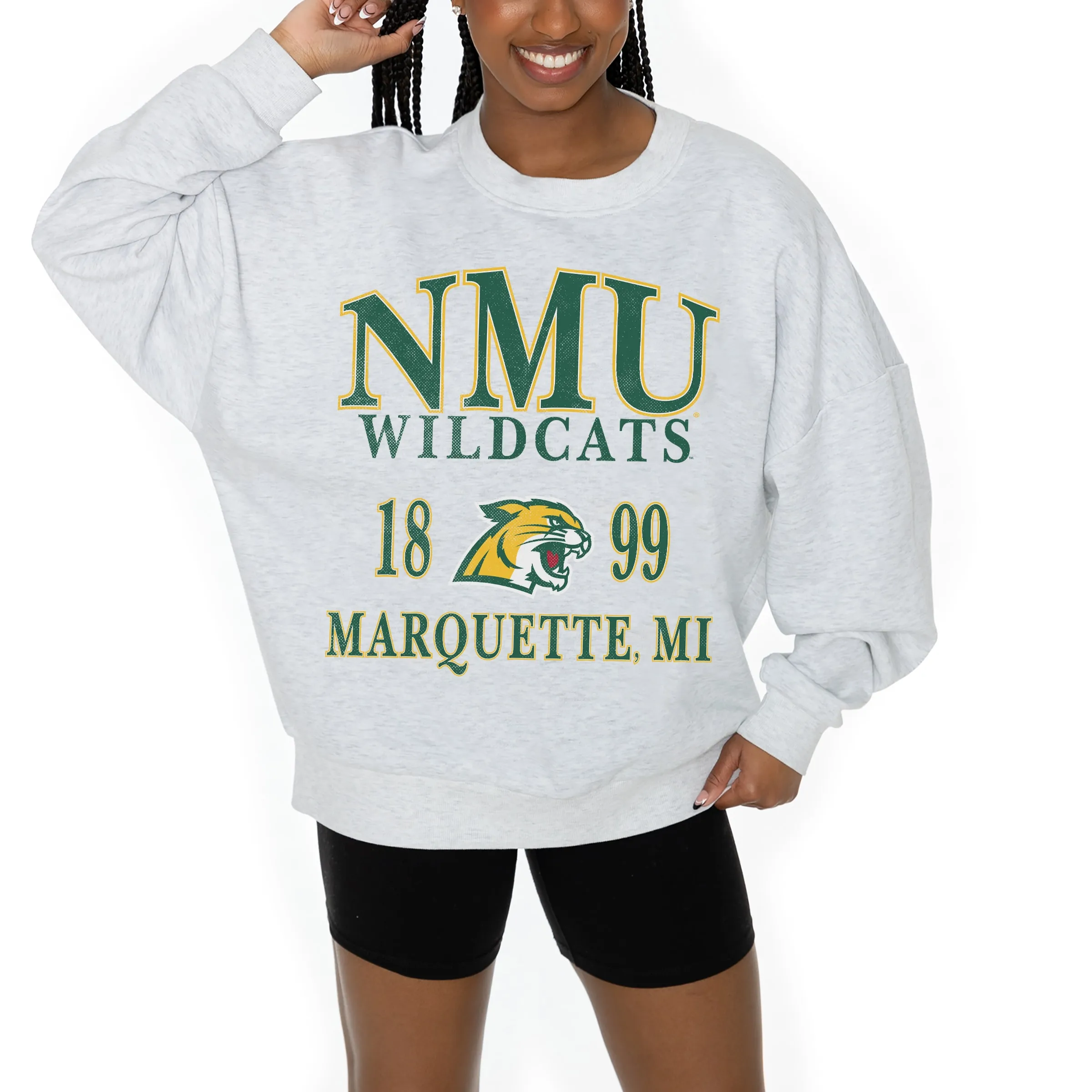 Women's Gameday Couture Ash Northern Michigan Wildcats Premium Fleece Pullover Sweatshirt