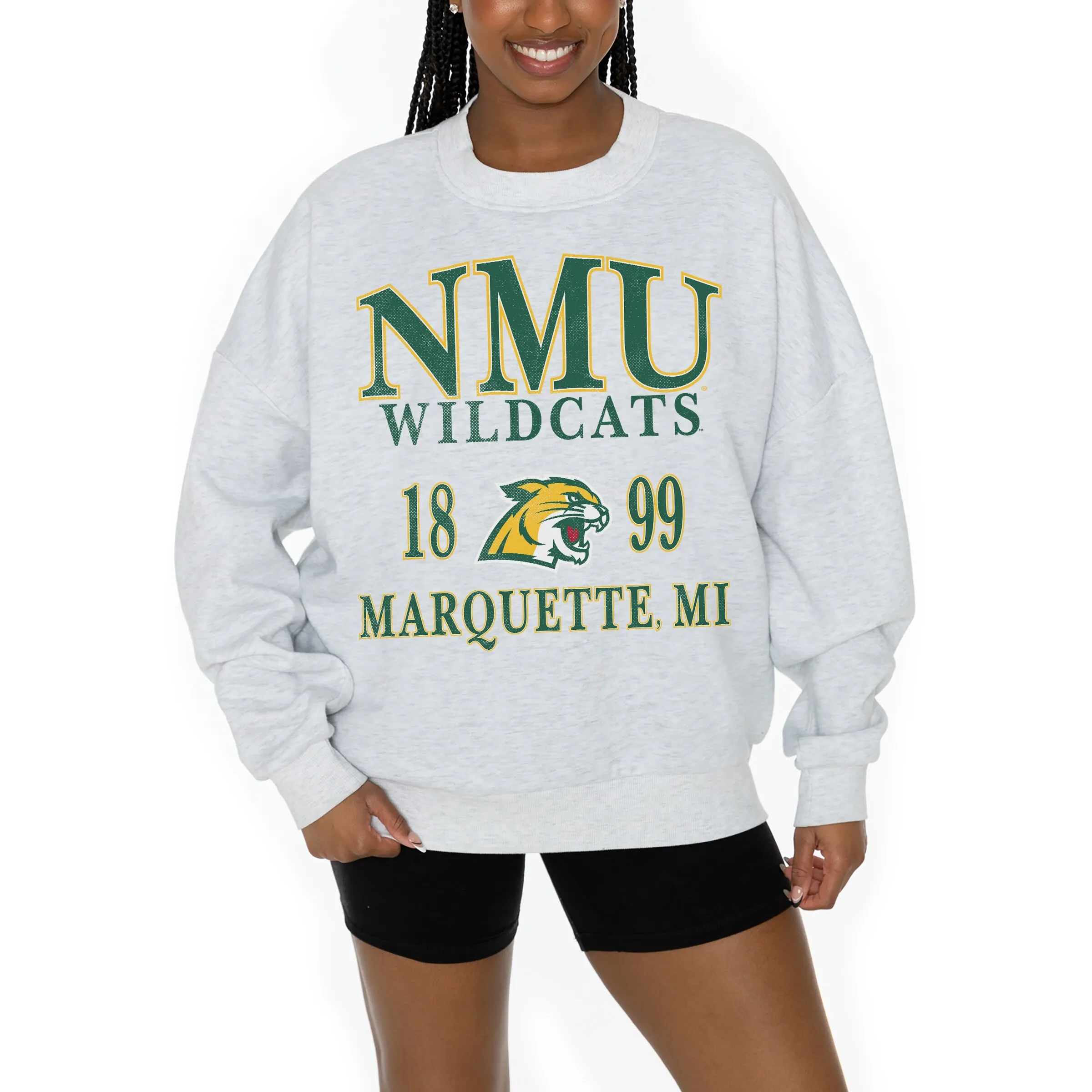 Women's Gameday Couture Ash Northern Michigan Wildcats Premium Fleece Pullover Sweatshirt